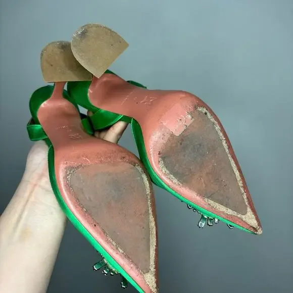 Amina Muaddi Green Begum Sling Heels - Picture 8 of 11